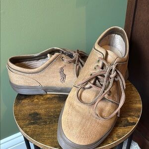 Polo by Ralph Lauren Tan Boat Shoes with Moc-Toe Stitching